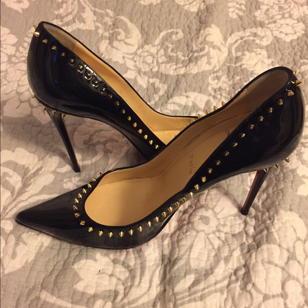 Christian Louboutin Gold Spike Black Pumps
